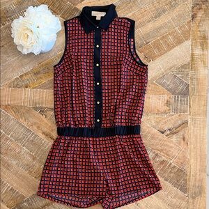 MICHAEL Michael Kors Navy and Red Orange Sleeveless Collared Romper